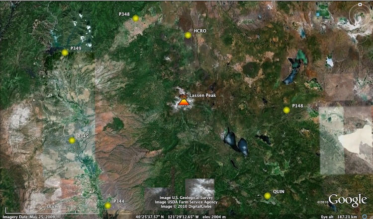 Map of volcano-lassen-distal stations